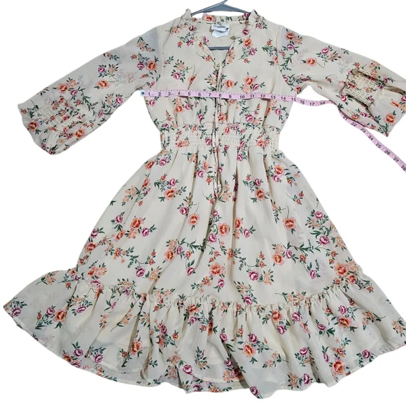 Rare Editions Size 16 Dress Ivory Chiffon Floral Smocked Boho Boutique Timeless - Picture 7 of 7